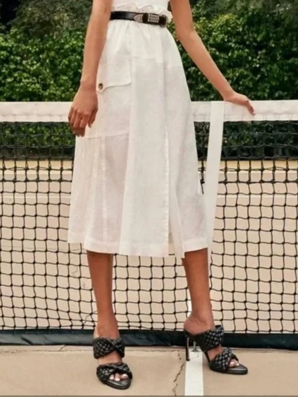 A.L.C. Womens Cecilia Linen-Blend Midi Skirt White Womens‎ Size 4